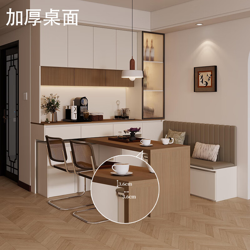 Yijuge solid wood retro style sideboard wall storage locker living room home wine cabinet rotating dining table deck storage cabinet A style 160 long 95 high cream white + Indy walnut