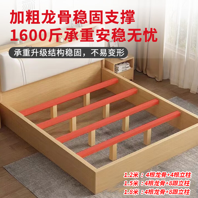 Yingyucai solid wood bed simple modern master bedroom home 1.5 single bed rental room with 1.8 meters tatami soft package gray single bed thickened model recommended by the store manager 1.5*2 meters