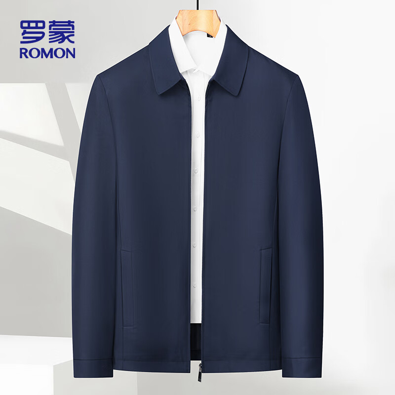 ROMON executive jacket men's coat men's autumn business casual seamless lapel middle-aged and elderly dad wear 507 navy XL