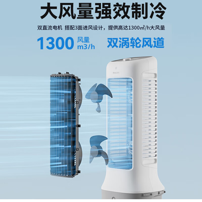 Philips (PHILIPS) air conditioning fan cooling fan powerful air cooler humidification home living room bedroom energy saving office voice water adding light sound small air conditioning single cooling tower fan ACR3162TV