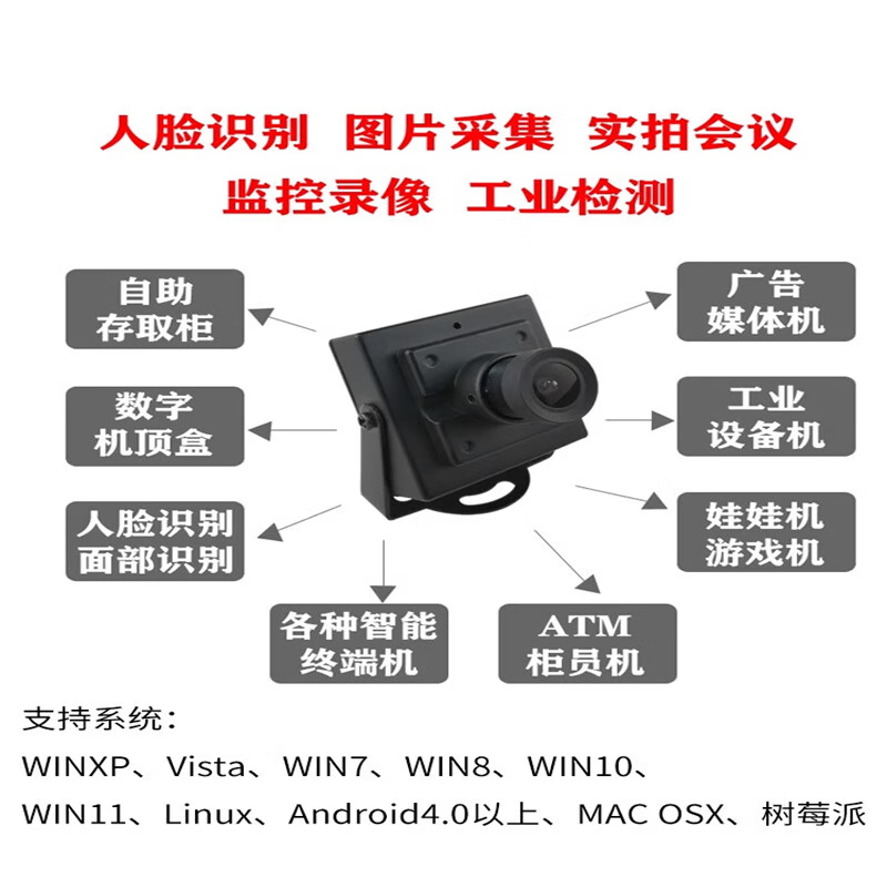 Kaiyuanda 2 million high-definition camera module wide-angle industrial camera USB driver-free face recognition vision module 1080P100 without distortion