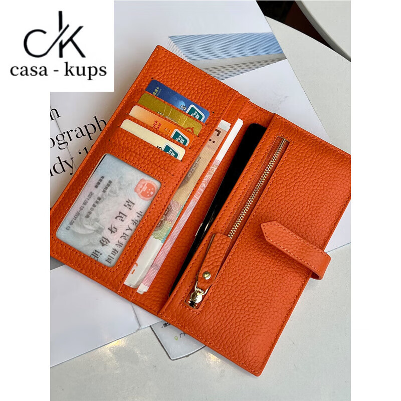 Casa-kupsCK pure cowhide genuine leather wallet women's long multi-functional 2025 new folding exquisite mobile phone bag black with box