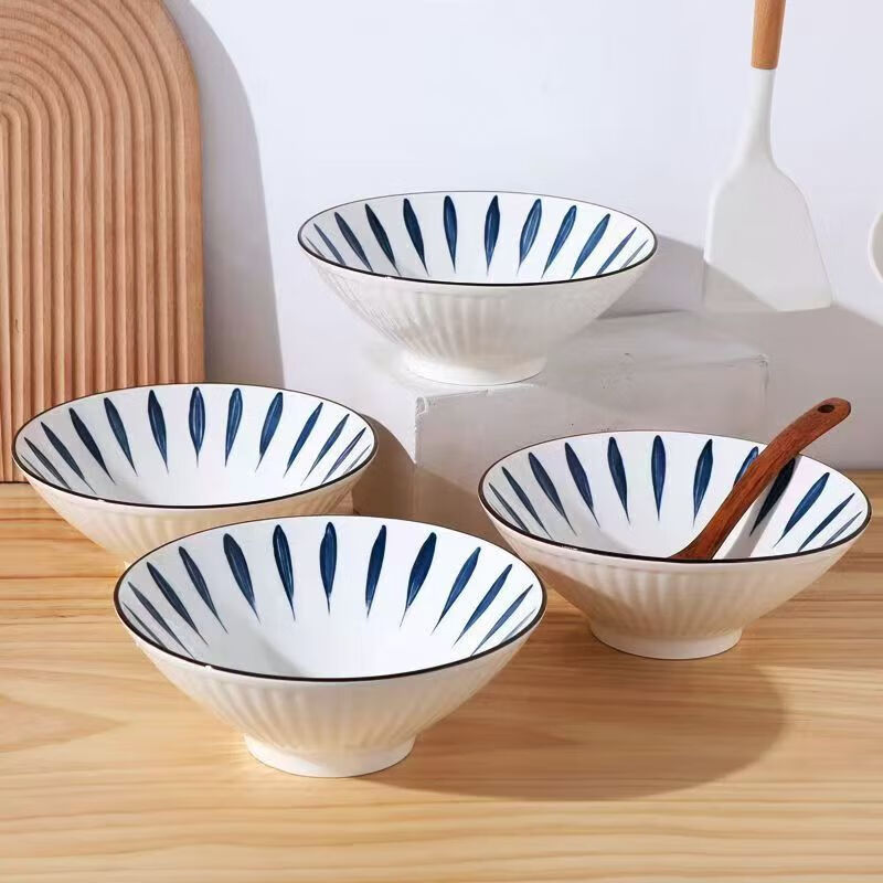 Nordic style 7-inch ramen bamboo hat ceramic instant noodle bowl tableware household Japanese soup bowl high foot color craft Japanese 7-inch bamboo hat bowl color 1 pack
