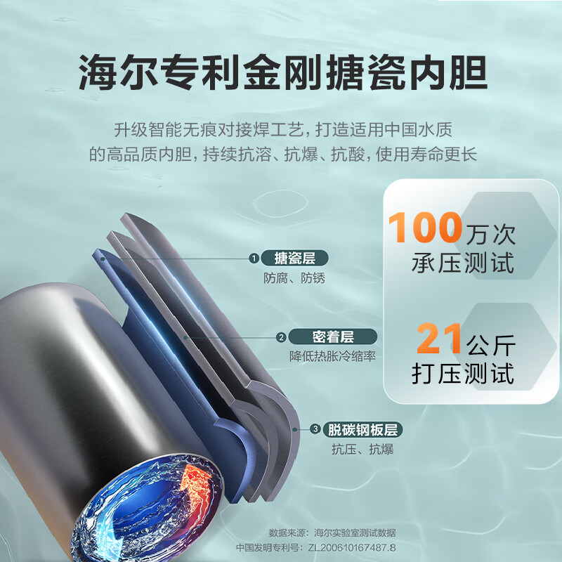 Haier water heater electric water heater 50 liters. Consult customer service to enjoy subsidies. Household water storage type 2200W fast heating KZ3 first-class energy efficiency small apartment rental preferred electric wall 2.0 60L 2200W large water volume fast heating KZ3