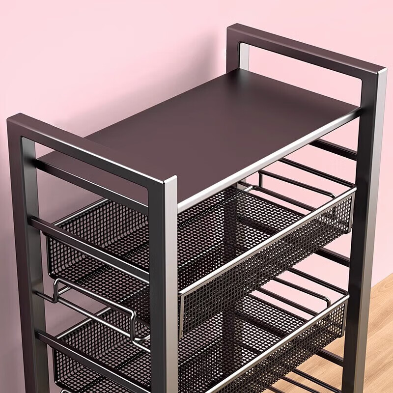 Qinwangge kitchen vegetable basket rack floor-standing multi-layer mobile household fruit and vegetable storage removable oven microwave pot rack three layers - two nets and one board standard model with hanging box