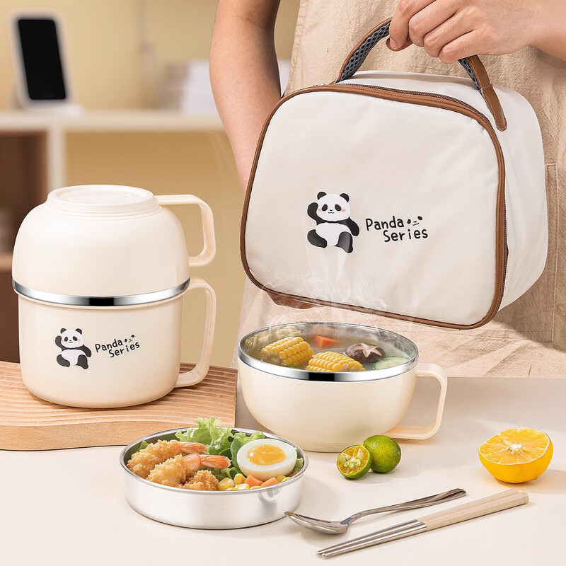Guofeng 304 stainless steel lunch box, special lunch box for office workers and students, fast food cup, canteen rice bowl, large capacity lunch box, 304 steel Panda Run fast food cup
