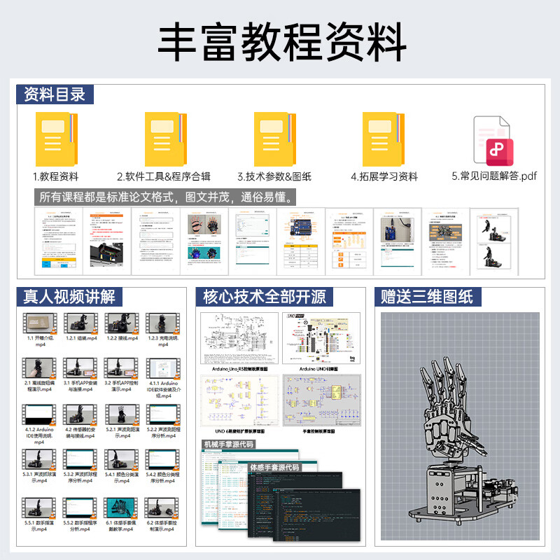Yue Changsheng Huan'er bionic mechanical hand uHand UNO compatible with Arduino somatosensory control AI open source programming robot deluxe version left hand