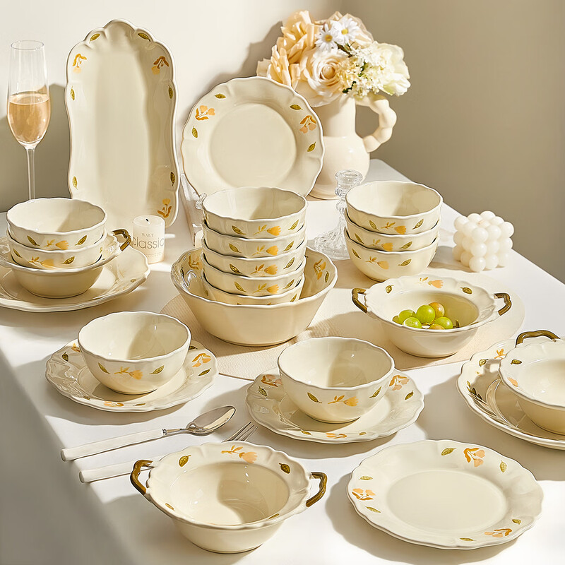 Ink cream dish set for home new high-looking underglaze color tableware for moving into a new home ceramic dishes and bowls 36 pieces