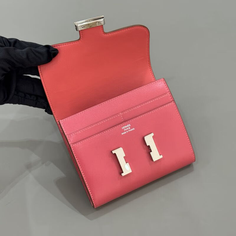 Second-hand 95 new Hermes (HERMES) Constance Kangkang wallet lipstick powder tadelakt silver buckle A engraved