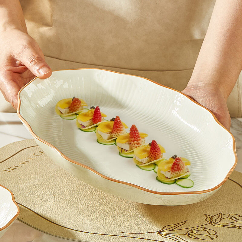 Guoyue light luxury simple bowl and dish set Jingdezhen underglaze color cream style tableware complete set of high-looking housewarming tableware and plates Encounter Shiguang underglaze color 56-piece gift box