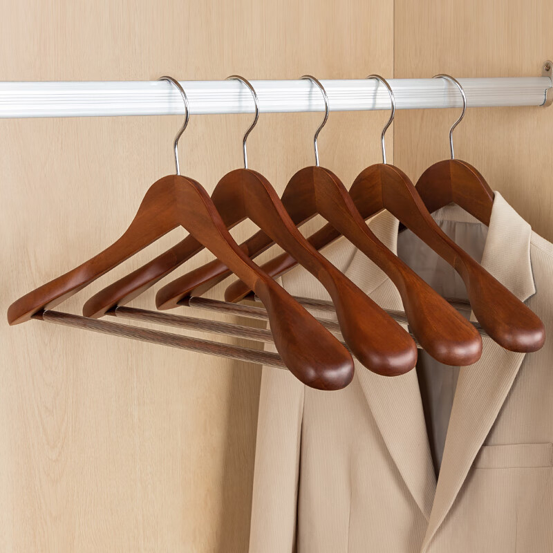 Left corner solid wood suit hanger thickened wide shoulder wooden suit seamless non-slip clothes drying rack home clothes hanging 4 retro colors