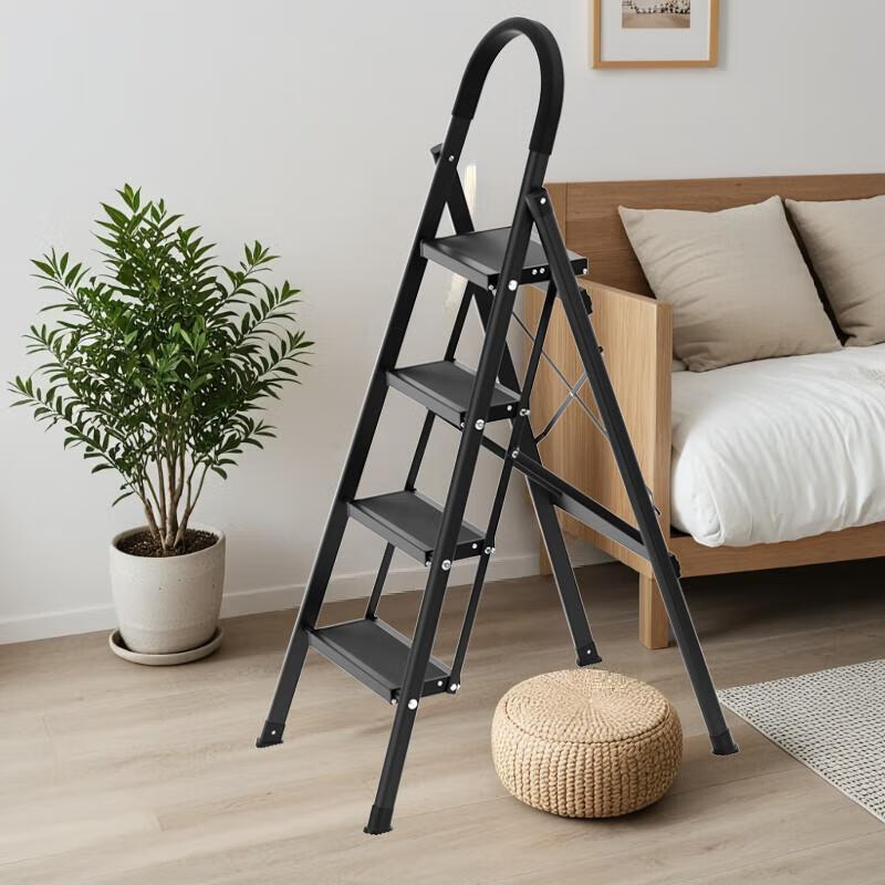 Magnesium midoli folding ladder aluminum alloy ladder multifunctional ladder climbing ladder straight ladder black 4 steps 1.4 meters