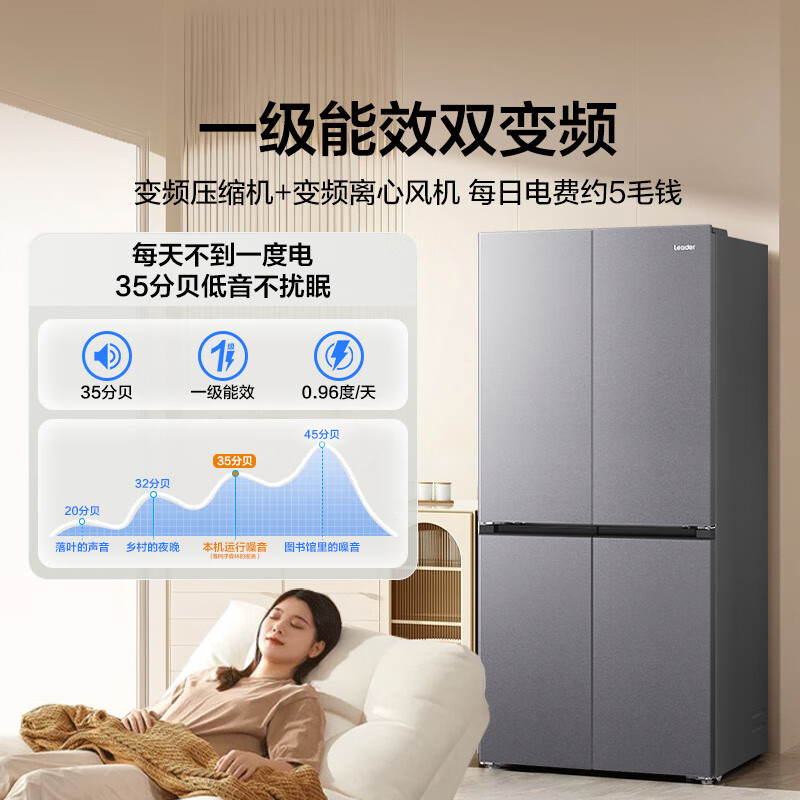 Haier produces Tongshuai 575 dual-system refrigerator, cross-door, four-door, dual-circulation, dual-evaporator, first-class energy efficiency air-cooled, frost-free, sterilization and odor-free household large-capacity refrigerator, Xingyun silver panel + dual systems without odor + ALP ultra-clean five-effect in-one