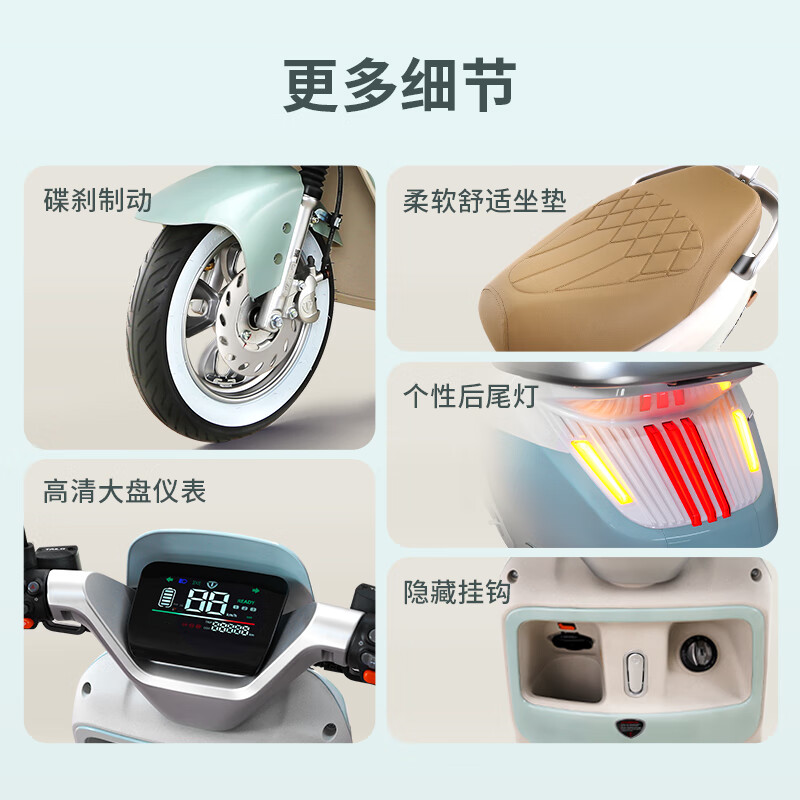 Tailing Electric Motorcycle Star Long Range Electric Vehicle 1200W Smart Electric Motorcycle Lead Acid Battery 72V22Ah Commuting Transportation Hanyu White