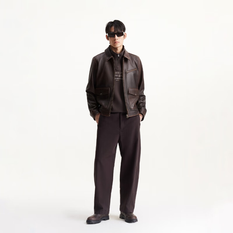 JACK&JONES Men's Autumn Jacket Multi-Pocket Retro Distressed Solid Color Commuting Daily Versatile Leather Top 225310004 E10 Brown M (175)