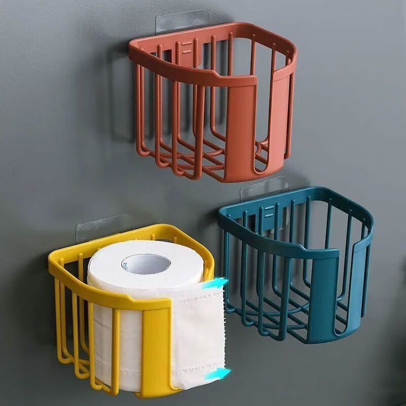 No punching toilet tissue box bathroom storage rack for toilet paper toilet paper roll wall hanging roll paper storage 1 strong sticker