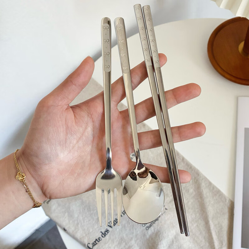 Complete and beautiful 316 stainless steel portable tableware three-piece set of chopsticks and spoons travel student storage box 316 stainless steel_spoon+chopsticks without box