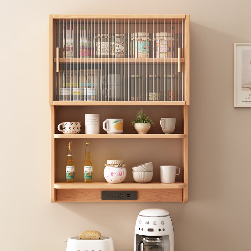 Chengmeixuan solid wood suspended sideboard dining table integrated restaurant small apartment wall cabinet wall storage cabinet storage cabinet solid wood color solid wood length 78*width 17*height 91CM