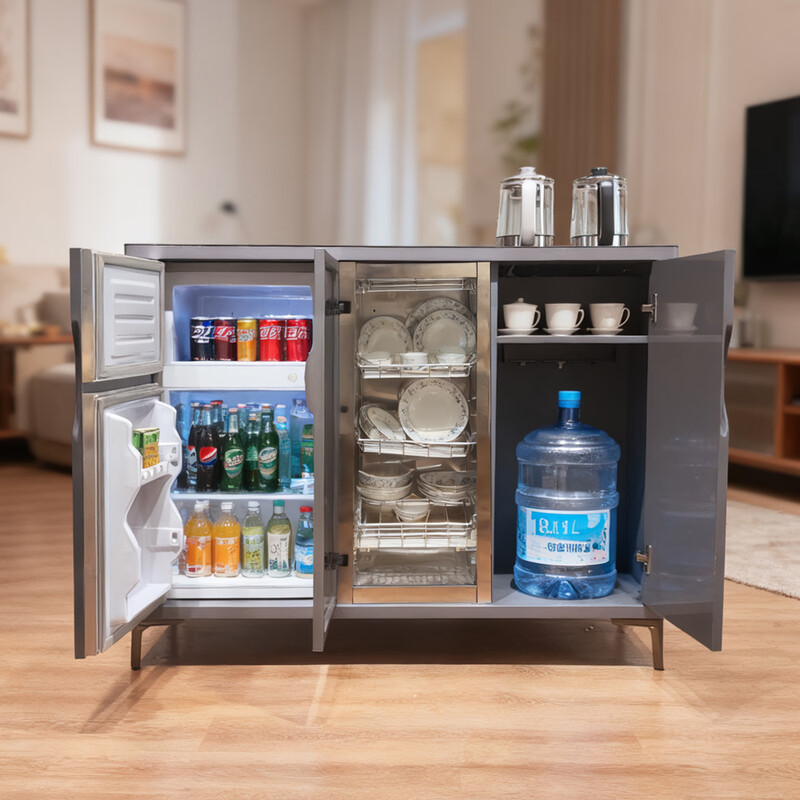 Zetian tea bar machine with large refrigerator refrigeration and refrigeration office commercial health tea brewing disinfection voice intelligent tea cabinet gray hot and cold three-door upgraded large refrigerator (health tea brewing)