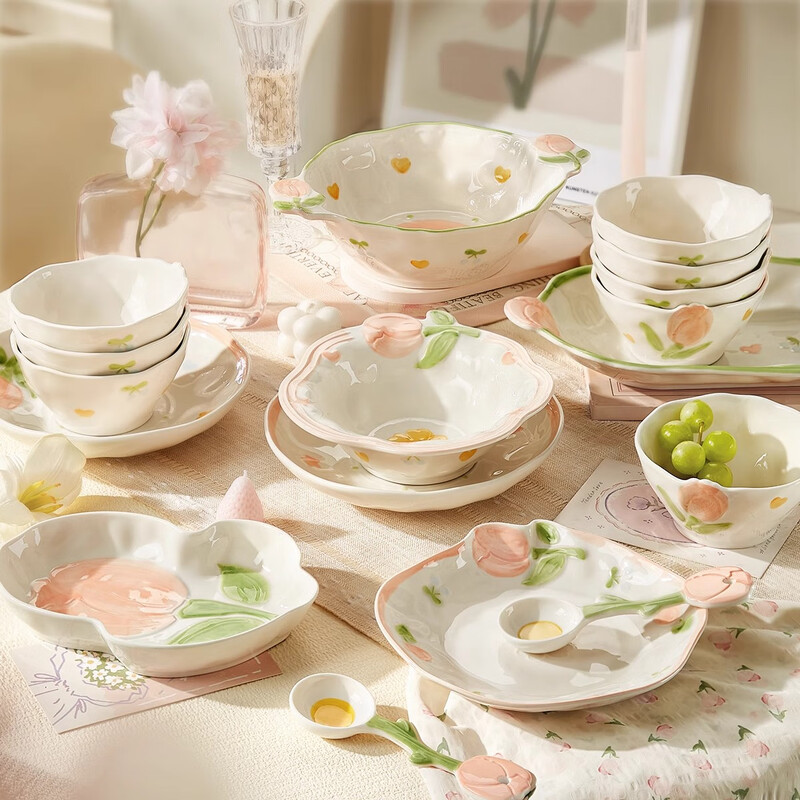 Garson high-end dishware set, ceramic tableware for moving into a new home, newlywed bestie’s birthday gift, 16-piece gift box