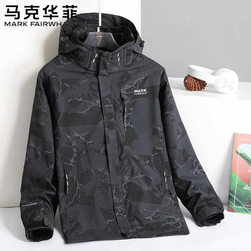 Mark Huafei Jacket Men's Autumn and Winter Outdoor Sports Three-in-One Jacket Casual Top Mountaineering Jacket Black XL
