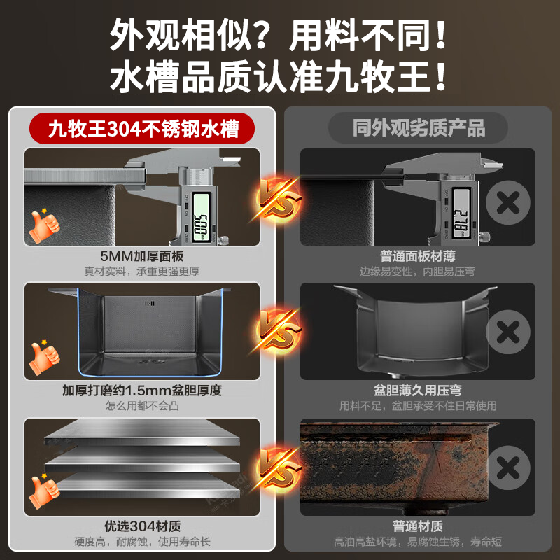 JOMOW sink 5.0 thickened kitchen large single-slot integrated basin 304 stainless steel sink multi-functional vegetable basin B package 75*45 pull-out faucet + soap dispenser