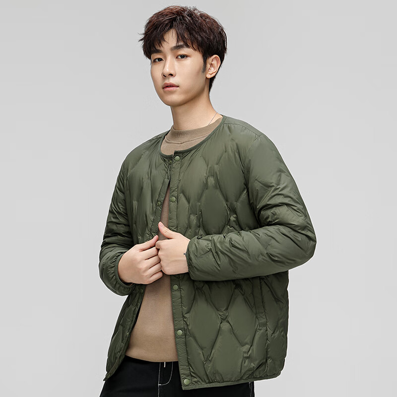 HY&CO light down jacket men's short autumn and winter loose simple round neck ultra-thin liner duck down warm jacket L black