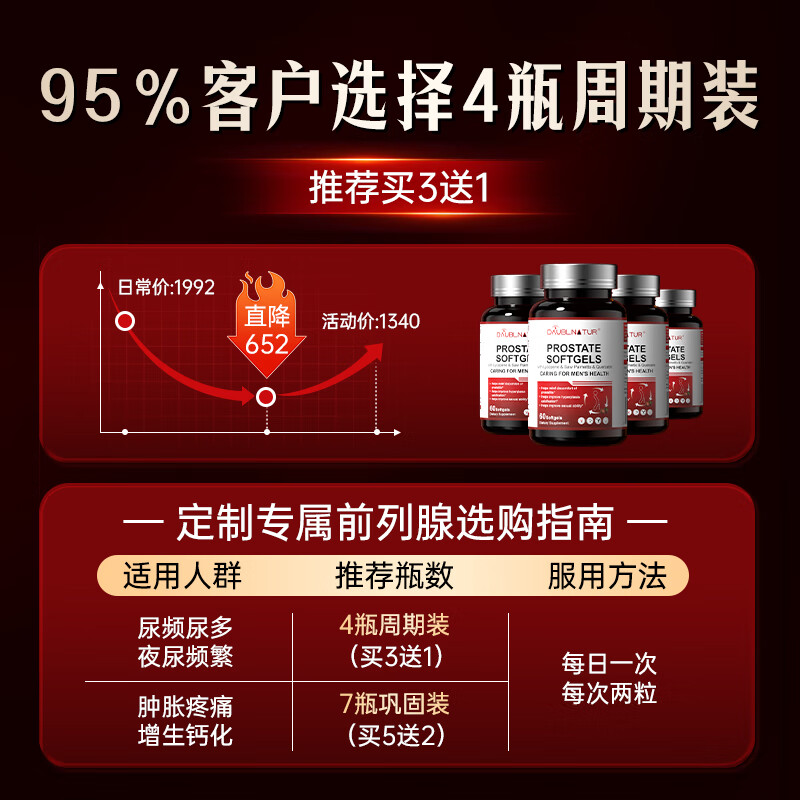 DAUBLNATUR Lycopene Prostate Frequent Urination Urinary Urination Incomplete Nocturia Multiple Hyperplasia Calcification Perineal Pain Urinary Drip 7 Bottles Consolidated (5 Bottles Price, 7 Bottles Really)