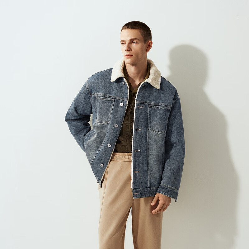 Semir Denim Jacket Men's Winter Cotton Clothes 25 Street Retro Distressed Imitation Lamb Wool Lapel Jacket Trendy 109725108110