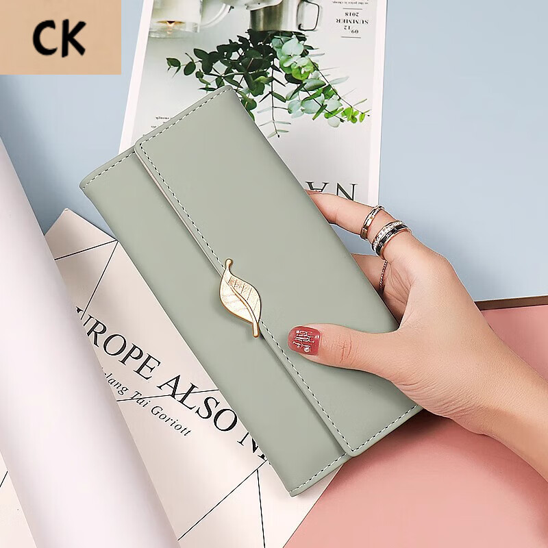 CHLING KAYAN Small ck Women's Bag Wallet Women's 2025 New Large Capacity Women's Long Wallet Small Fresh Leaf Card Holder Black