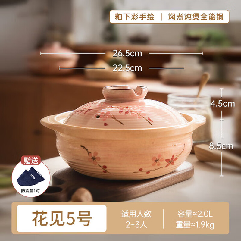 One World, One House Japan imported eternal clay pot household soup pot earthen pot small stew pot cooking porridge stew meat cooking high temperature resistant No. 5 (suitable for 2-3 people) 2L