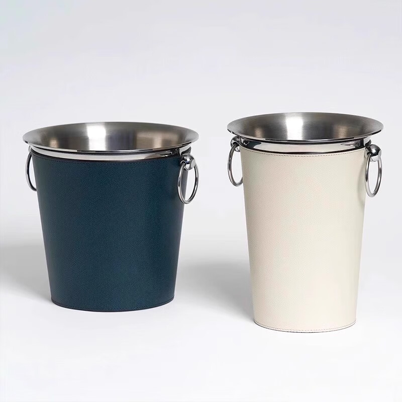 PINETTI Italian Pinetti original imported light luxury high-end handmade calfskin metal champagne household ice bucket taupe-golf pattern champagne ice bucket 22.5*21cm