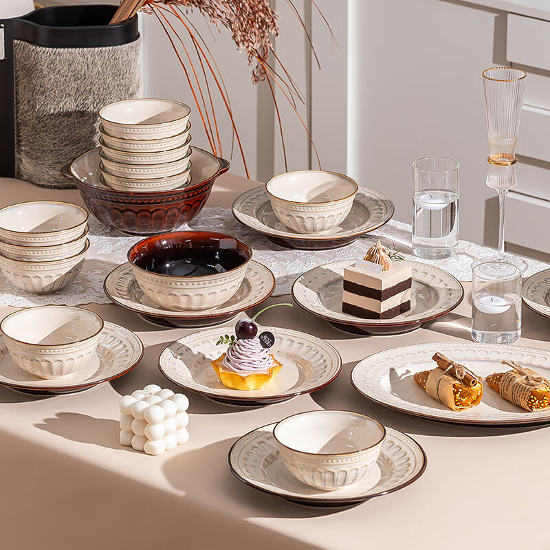 KANGMO bowl set for home use 2025 new high-looking housewarming gift ceramic bowl and plate tableware set 18 pieces