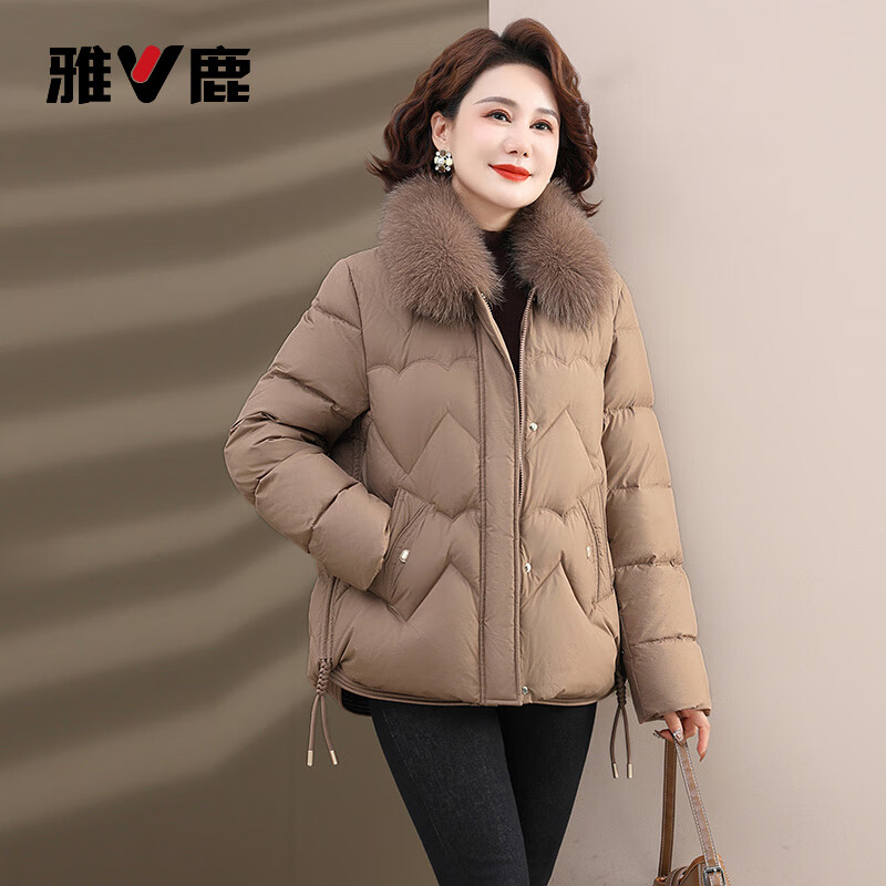Yalu mommy warm down jacket middle-aged and elderly women fox fur collar luxury coat khaki 175