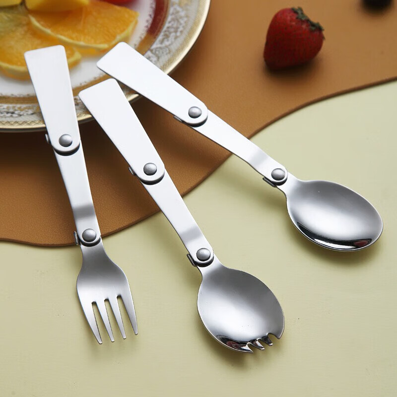 Rongnuo Yexing 304 stainless steel folding spoon outdoor travel portable tableware student spoon main meal spoon soup spoon folding spoon - free storage box