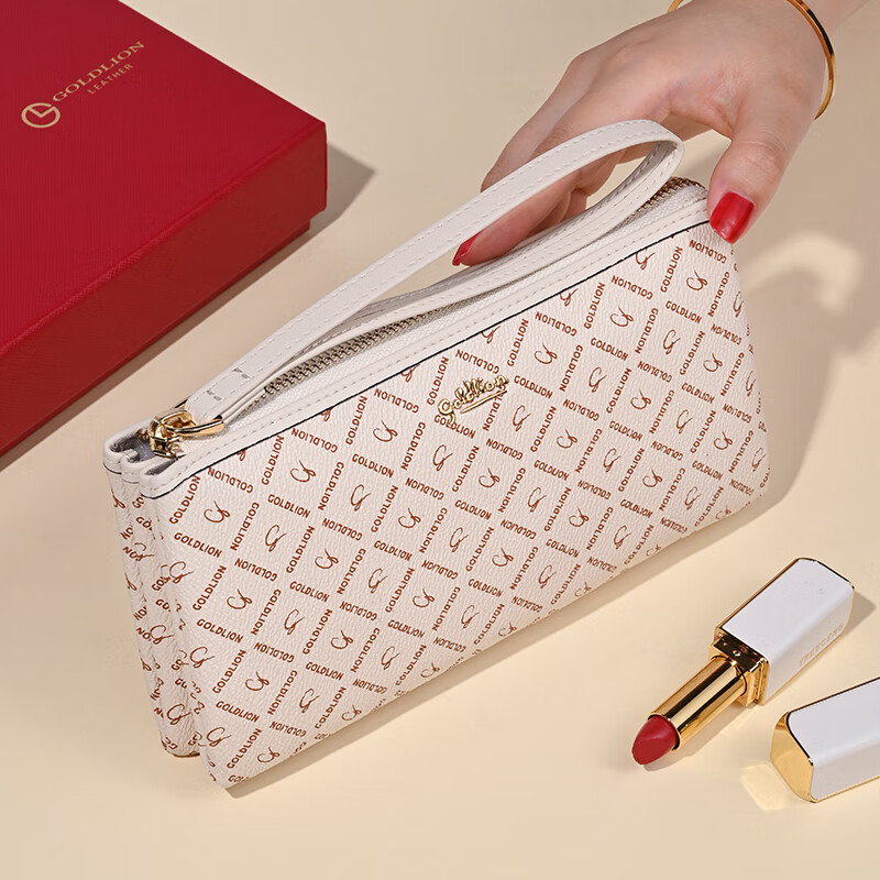 Goldlion Wallet Women's New Print Women's Fashion Long Wallet Large Capacity Card Holder Zipper Multifunctional Clutch Large - Off-White
