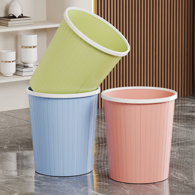 Home living room Nordic trash can with pressure ring kitchen trash can toilet waste paper bucket without lid toilet paper basket random color large size