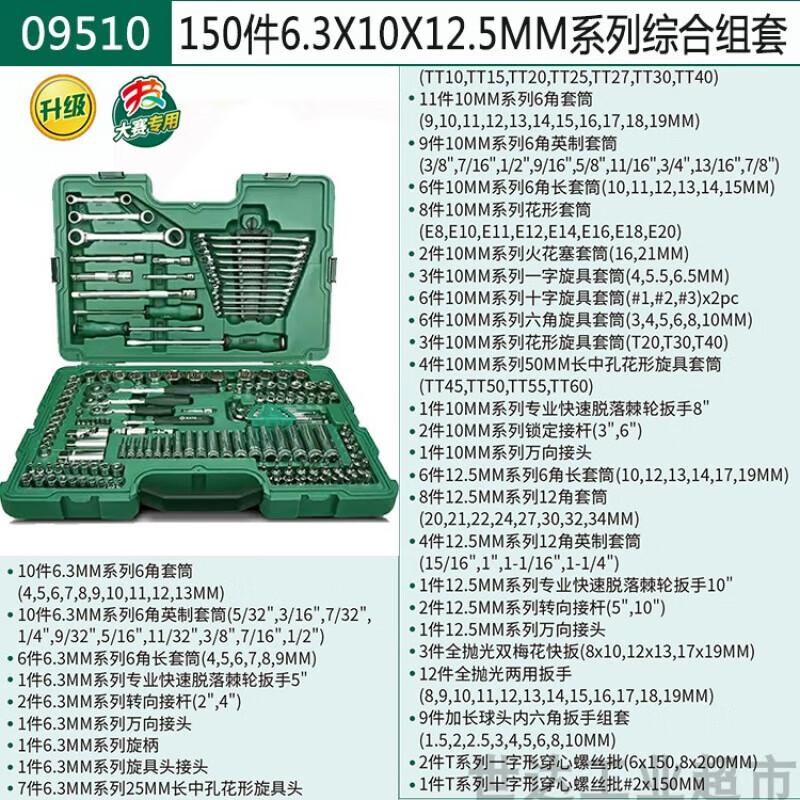 Shida Auto Repair Tool Set 150 Pieces 09510 Car Repair Special 128 Piece Car Sleeve 09014A Lifetime Warranty 09510-150 Piece Comprehensive Set Classic Set