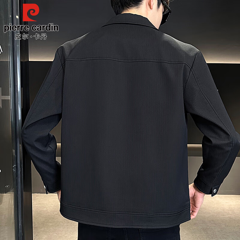 Pierre Cardin Jacket Men's Spring Autumn and Winter Trendy Fashion Work Jacket Men's Casual Lapel Clothes Men's Black XL