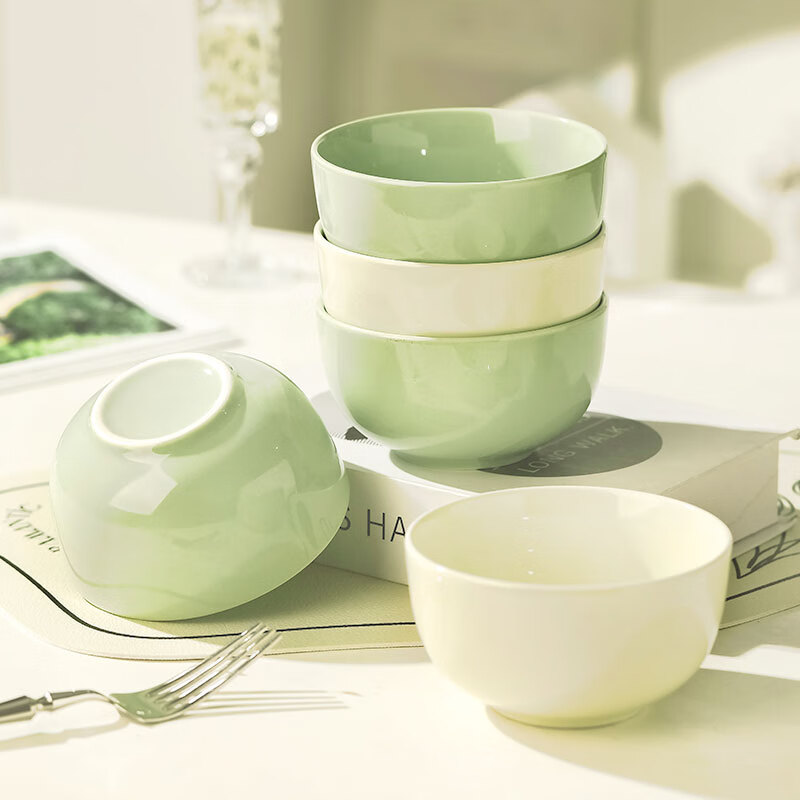 Lowe rice bowl, a particularly good-looking rice bowl for home use, small bowl, high-value tableware, ceramic bowl, large soup bowl, instant noodle bowl, underglaze color, 4 pieces, 4.5-inch rice bowl, mixed colors