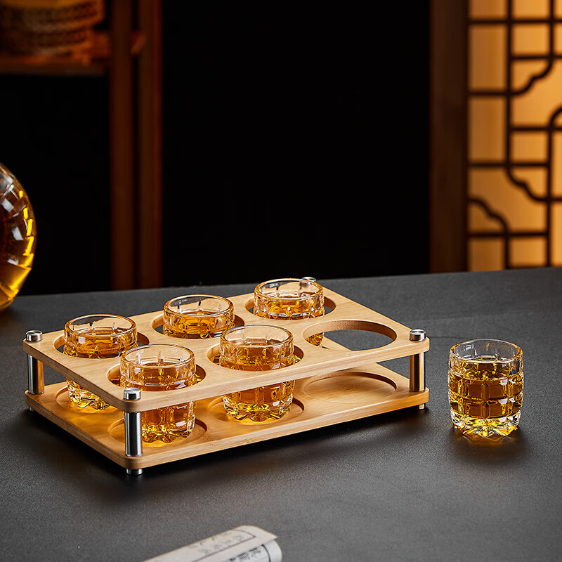 He Jian Gong Bamboo Wood Wine Rack Liquor Two Liang 2024 New Wine Glass Rack 15ml Cup and 150ml Wine Divider Storage Box 2 Pots 8 Cups Acrylic