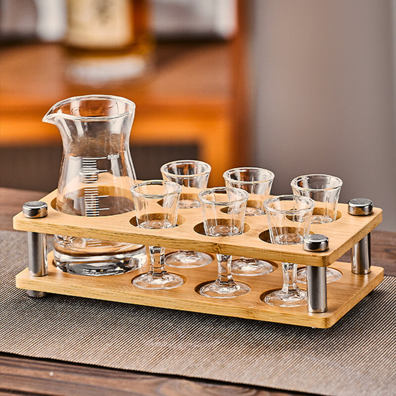 He Jian Gong Bamboo Wood Wine Rack Liquor Two Liang 2024 New Wine Glass Rack 15ml Cup and 150ml Wine Divider Storage Box 2 Pots 8 Cups Acrylic