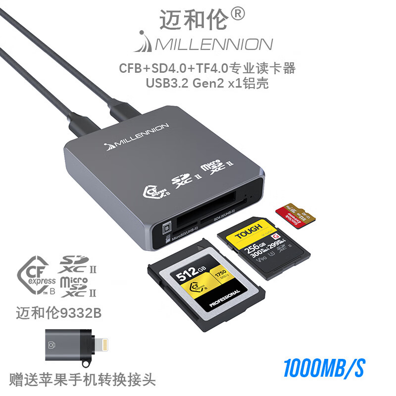 Maiheran cfa three-in-one CFexpress Type A/SD/TF card reader USB 10G adapts to a7m4 three-in-one card reader) suitable for CFB+SD+TF USB3.2 Gen 2