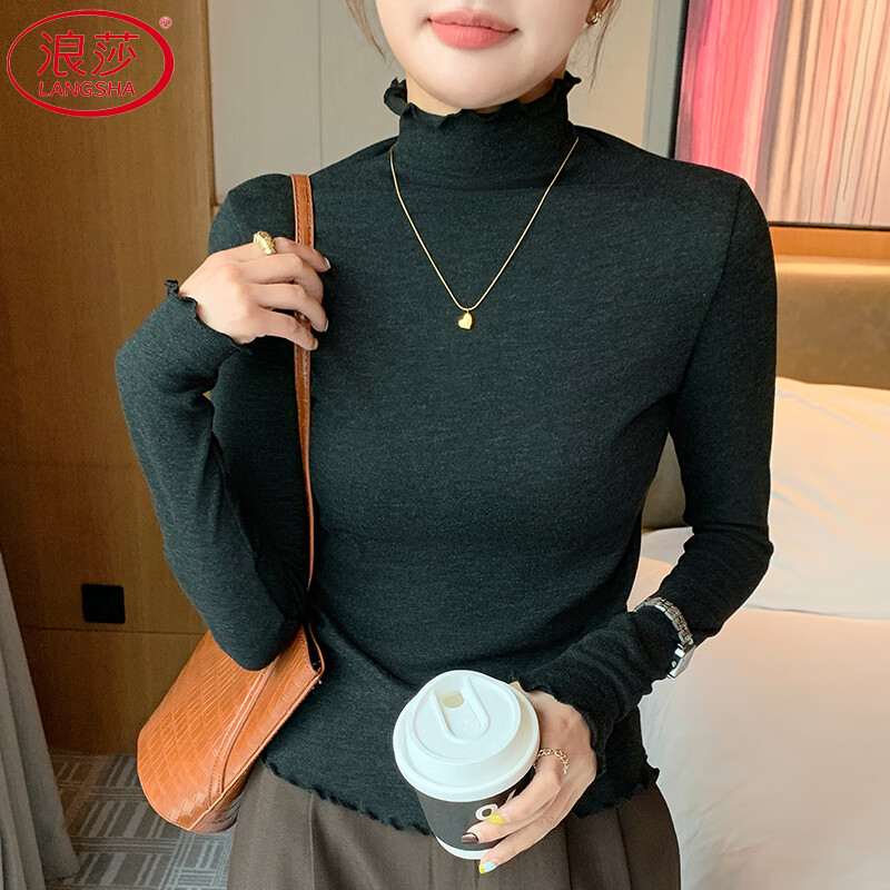Langsha ear-hemmed half-high collar bottoming shirt for women, autumn and winter 2025 new style, western style, slim-fitting sweater top that can be worn outside