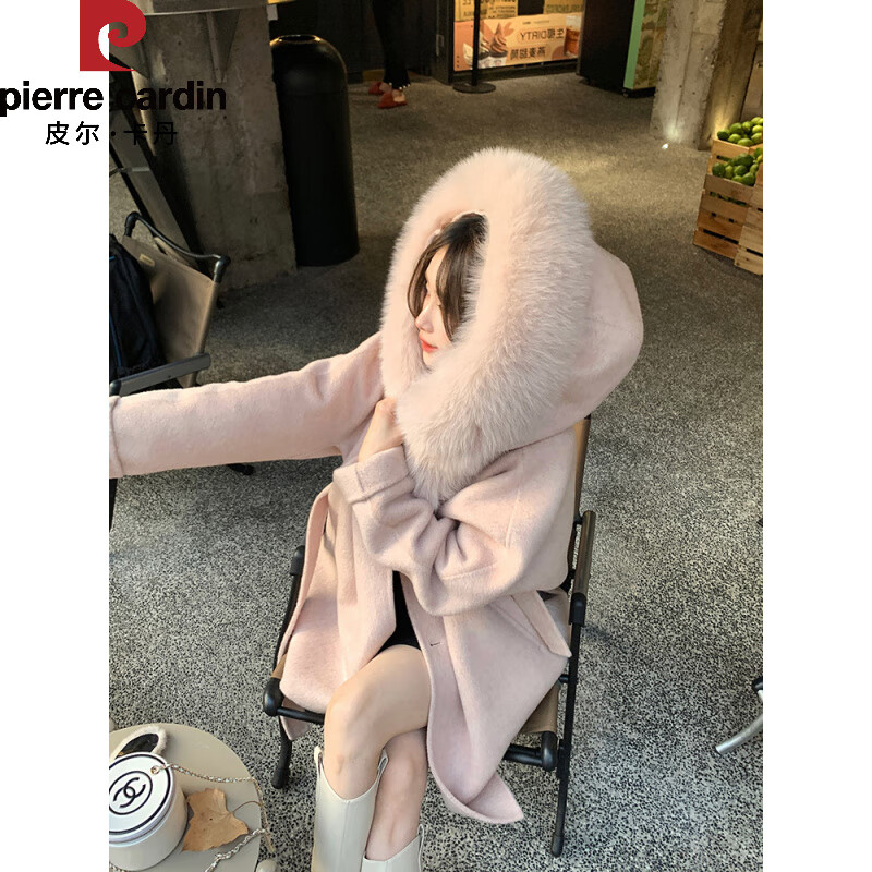 Pierre Cardin white double-sided cape coat for women 2025 new autumn and winter small thick short woolen coat white L 115 catties-130 catties