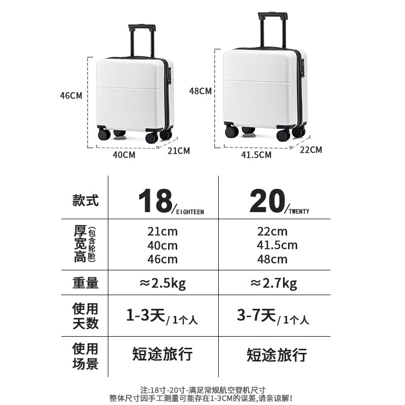 Boldun Small Suitcase Women's 20-inch Lightweight Boarding Password Trolley Case Universal Silent Wheel Male Student's 18-inch Suitcase White 18-inch PC Material + Lifetime Free Warranty
