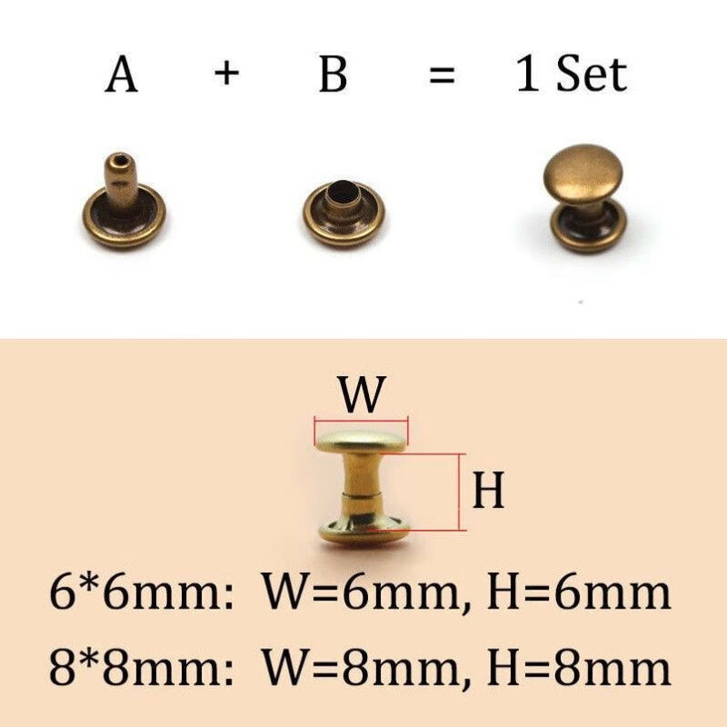 Fengxi DIY metal copper double-sided rivets, mother-in-law rivets, rivets, rivets, ding decoration, leather bags, shoe and hat accessories, buttons, gun black, 20 sets, 6mm (can be riveted up to 3mm thick)
