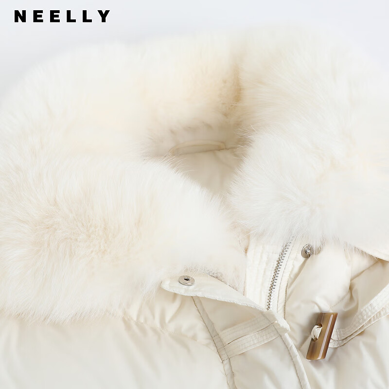 NEELLY shopping mall's same style winter new fox fur collar loose down jacket for women 90 white duck down short jacket ivory white S