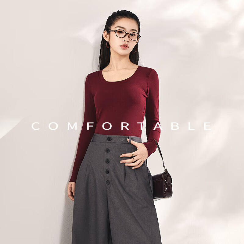 Armani manufacturer women's autumn and winter slim-fitting long-sleeved free cup bottoming shirt milk tea color M 90-105 catties