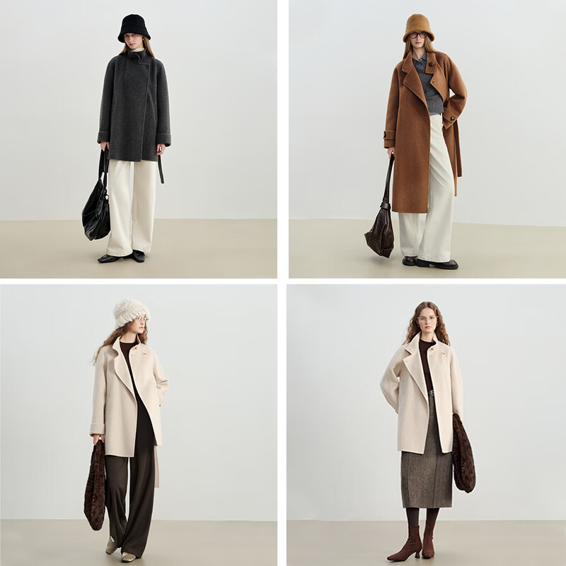 Self-made STUDIO small yak wool coat for women 2025 winter new long woolen coat oatmeal color one hand long 100 sheep wool S (size 3)